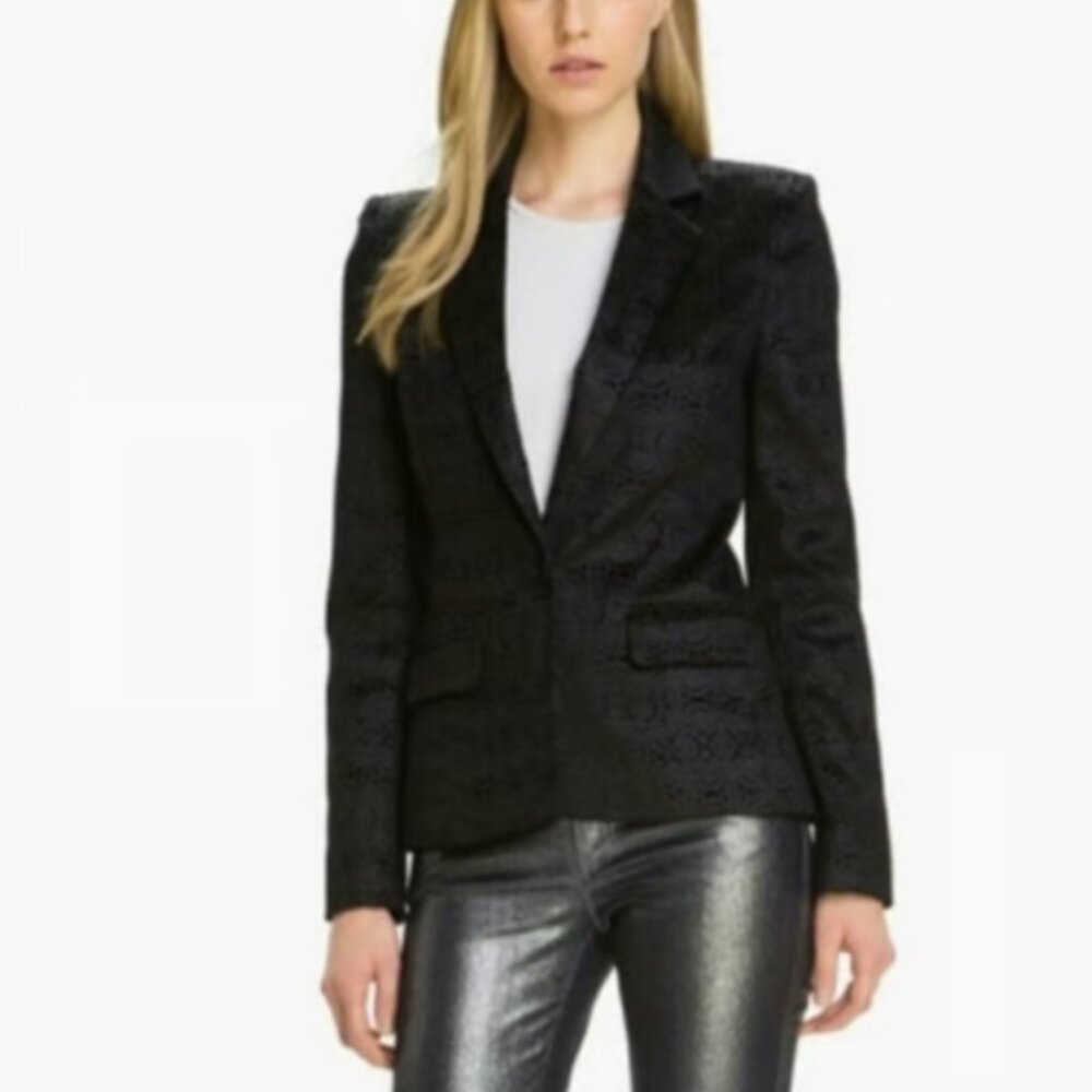 Alice + Olivia Black Floral Lace Overlay Structured Blazer Jacket SIZE M